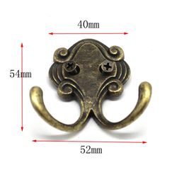 Retro Zinc Alloy Double Prongs Clothes Coat Robe Purse Bag Hat Hook Hanger Antique Bronze 23mmx53mmx55mm LX4830