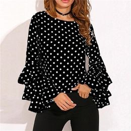 Women Polka Dot Shirts Spring Fashion O Neck Long Sleeve Blouse Femininas Casual Black And White Tops Plus Size Shirt 220623