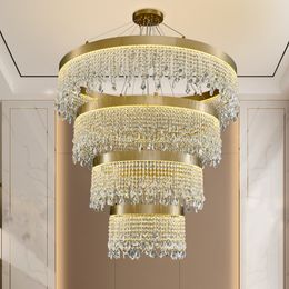 Luxury Crystal Chandelier Lights Suspension LED Lamps Gold Metal Base for Decor Lobby Living Room Dining Hall Kitchen Island