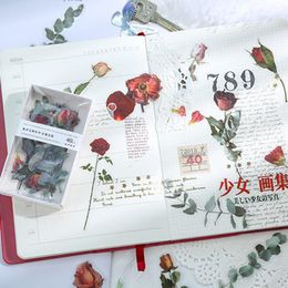 Gift Wrap PET Waterproof Rose Flower Stickers Scrapbooking Material Journal Vintage For DIY Craft Planners CalendarsGift