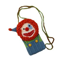 Evening Bags Creative Hand-crocheted Women Purse Clown Mobile Phone Bag Cartoon Cute Wool Woven Crossbody Shoulder 01-SB-mxbzxcEvening