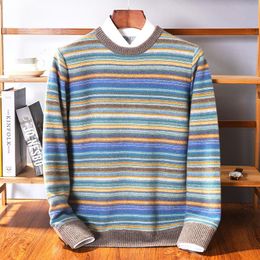 Men's Sweaters Zocept 100 Pure Wool Sweater Winter Thick Warm Casual Men Vintage Jumper O-Neck Streetwear Striped Pullovers Pull HommeMen's