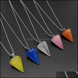 Pendant Necklaces Cone Cats Eye Opal Crystal Pendum Necklace Chakra Healing Jewelry For Women Carshop2006 Drop Dh48L