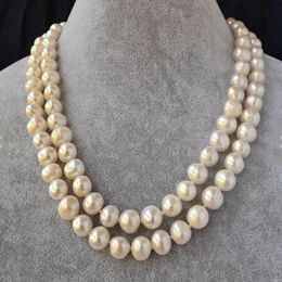 Hand knotted necklace natural 9-10mm white freshwater pearl sweater chain nearly round pearl 34inch