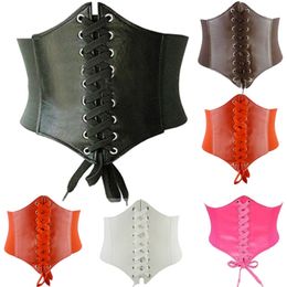 Womens ultra Plus wide Faux Leather Elastic corset Belt Front Tie up Waist belt Girl Clothes Decoration 220615