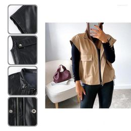 Women's Vests Sleeveless Short Women Fashion Faux Leather Motorcycle Vest For Fall Stra22