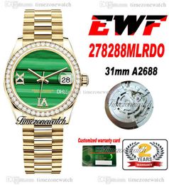 EWF 31 278278MLRDP ETA A2688 Automatic Womens Ladies Watch Diamonds Bezel Malachite Diamond Dial Yellow Gold Jubileesteel Bracelet Super Edition Timezonewatch C3