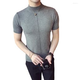 Men's Sweaters Fashion Sweater 2022 Brand Pure Color Semi-high Collar Knitting For Male Half-sleeved Tops Men Clothes