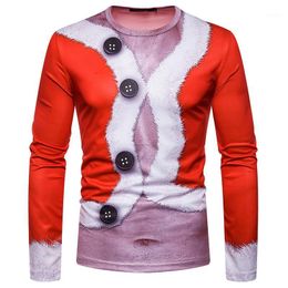 Men's T-Shirts 2022 3D Personality Printing Fashion Button Pattern Long-sleeved T-shirt