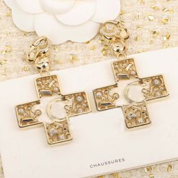 Luxury quality Charm drop earring with diamond and cross shape design crystal pearl for women wedding Jewellery gift have box stamp PS7593