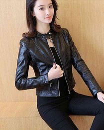 Women Leather Jacket Single Pimkie Washed PU Leather Motorcycle Jacket PIMKIE Jacket Slim Female Soft Leather Large black pink L220728