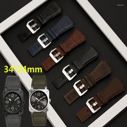 Watch Bands Top Quality Brand Genuine Leather Watchband 34mm 24mm Band For Bell Strap Ross BR01 BR03 Series Bracelet BeltWatch Hele22