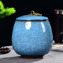 Storage Bottles & Jars Creative Ice Crack Ceramic Tea Caddy Mini Portable Sealed Jar Candle Holder With Lid Jewellery Box Porcelain Home Decor