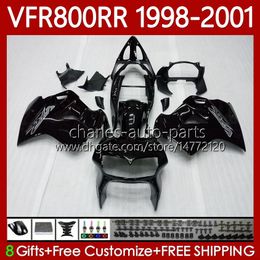 Bodywork For HONDA VFR800RR Interceptor VFR 800RR 800 CC RR 98-01 Body 128No.6 800CC VFR-800 VFR800 RR 98 99 00 01 VFR800R 1998 1999 2000 2001 Fairings Kit glossy black