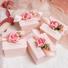 Gift Wrap Flower Candy Box Square Rose Ribbon Paper Bag Party Wedding Gifts For Guests Romantic Bow Present Packaging BoxesGift