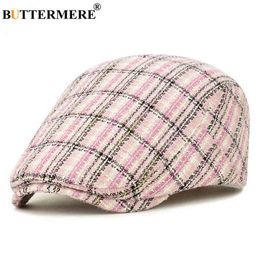 Buttermere Women Beret Pink Plaid Flat Cap Ladies Ivy Cap Spring Designer Brand Adjustable 2022 New Brand Women Hat J220722