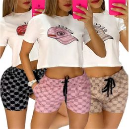 2022 Summer Sportswear Designer Tracksuits Women 2 Piece Set Sexy Crop Top Print Outfits Casual T Shirt Shorts Jogger Sport Suit Fashion O-neck K253