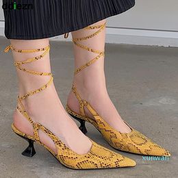 Sandals Woman Pumps Thin High Heels Female Shoes Snake Sexy Party Cross-tied Heeled Modern 2022 Fashion Pointed Toe Ladies