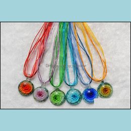 Pendant Necklaces Pendants Jewelry Fashion Round Inner Flower Necklace Mixed Color Glass Lampwork Murano For Women Dh7M4