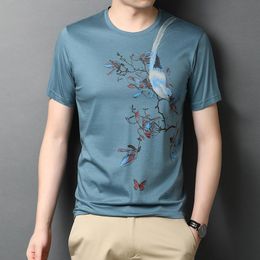 Мужские футболки мужская мода мода Птицы печати футболки Лето Мерсеризованные хлопковые мужские мужские рубашки с короткими рубашками
