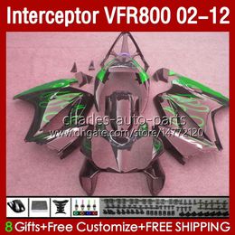 Green Flames Bodywork For HONDA Interceptor VFR 800 VFR800 RR CC 800RR 02-12 Body 129No.44 800CC VFR800RR 02 2002 2003 2004 2005 2006 2007 VFR-800 08 09 10 11 12 Fairings