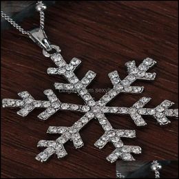 Pendant Necklaces Pendants Jewellery Fashion Rhinestone Snowflake Long Chian Sweater Chain Double Layers Snow Necklace For Women Christmas G