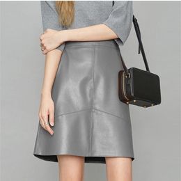 Woman Skirts Elegant Plus Size Fashion Korean Style Genuine Real Leather High Waist Mini Skirt Womens 220322