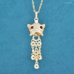 Pendant Necklaces Classic Little Lion Necklace Inlay Small Zircon Fashion Money Coin Design Tassel Jewelry For Women Wedding