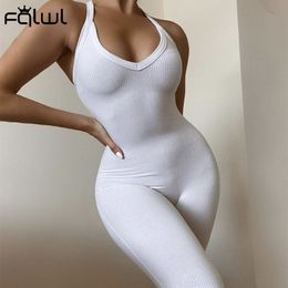 FQLWL Summer Streetwear Outfit Jumpsuits Women Romper Backless Ribbed Sleeveless Black Grey Bodycon Jumpsuit Female W220427