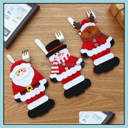 Tableware Christmas Cutlery Er Bag Cloth Santa Claus Snowman Elk Shaped Cute For Kitchen Knife Fork Xams Party Decor 0221 Drop Delivery 2021