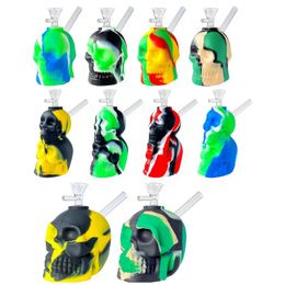 3 Style Silicone Skull Shape Blunt Bubbler Hookahs Mini Travel Bongs Smoking AccessoriesSmall Water Pipes Dab Rig With Glass Bowl Portable