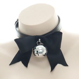 High Quality Lovely Sailor Moon Bow Bell Leather Collar Lead Chain Bondage Restraints Adult Game BDSM Collars sexy Toys