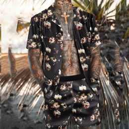 Summer Beach Fashion Flower Print Two Piece Sets For Men Short Sleeve Shirt Shorts Suits Hawaiian Casual Male Outfit 220602
