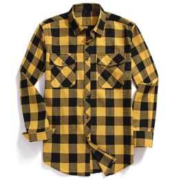 Men's Casual Shirts Men Casual Plaid Flannel Shirt Long-Sleeved Chest Two Pocket Design Fashion Printed-Button USA SIZE S M L XL 2XL 230206