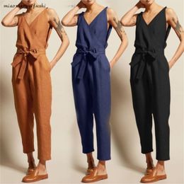 Celmia Women Jumpsuits Summer Plus Size Vintage Romper Casual Sleeveless Playsuits Bodysuits 220714