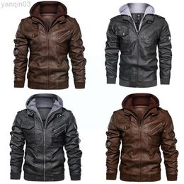 New Leather Jacket Men Slim Zipper Pu Autumn Black L220801