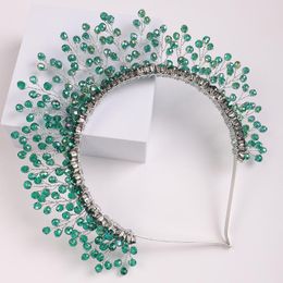 Headpieces Green Crystal Diamonds Bridal Crown Headband Handmade Luxury Wedding Hair Accessories Women Party Headpiece Tiara Girl HeaddressH