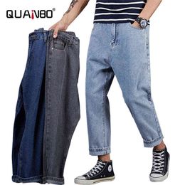 oversized 42 46 48 Fashion Loose Hip Hop Ankle Lenght pants Jeans 2020 New Autumn Stretch Waist Men's Denim Wide Leg Pants G0104