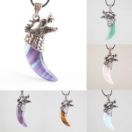 Pendant Necklaces 18 Kinds Material Dragon Tooth Shape Quartz Opal Aventurine Obsidian Fluorite For Men Jewellery 1PCS