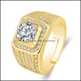 Cluster Rings Fashion Domineering Fl Diamond Shining Mens Ring Large Loose Zircon Imitation Moissanite Engagement Wedding Dro Bdehome Dhz57