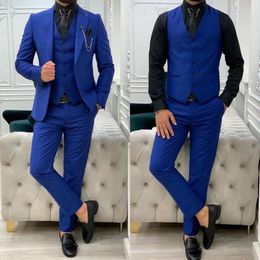 Fashion Royal Blue Groom Wedding Tuxedos Men Suits 3 Pieces Groomsmen Formal Business Suits Costume Homme