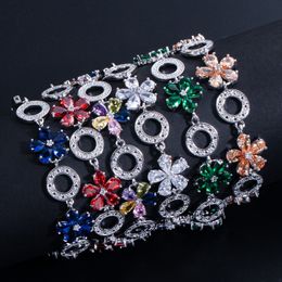 Fashion Charm bracelet Multicolor AAA Cubic Zirconia Flowers Bracelets White Ruby Green 18K Gold Plated Silver Jewellery bracelet for Women Thanksgiving Day Gift