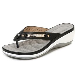 Women Slippers Casual Clip Toe Summer Flip Flops Platform Beach Slides Metal Button Sandals Shoes Female Comforty Flats 220630