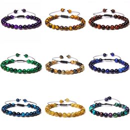 6MM Tiger Eye Lava Stone Bracelets Bangles Trendy Natural Stone Woven Adjustable Stretch Bracelet For Women Men Jewellery