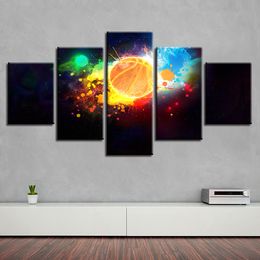 Colorful Glowing Graffiti Basketball Canvas HD Prints Posters Home Decor Wall Art Pictures 5 Pieces Art Paintings No Frame