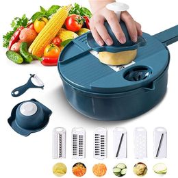 Vegetable Cutter Slicer Kitchen Tools Stainless Steel Plastic 12 in 1 Fruit Potato Carrot Onion Cooking Gadgets Tool Accessories 220423