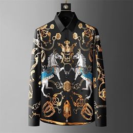 Luxury Crown s Men Shirt Long Mouw Slender Casual European Style Social Party Tuxedo Business Formal Dress 220322