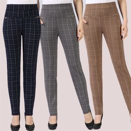 fall Winter Women grid Pants Warm sweat Plus size Velvet Slim High Waist Stretch Pencil Pants Female Trousers harajuku 201113