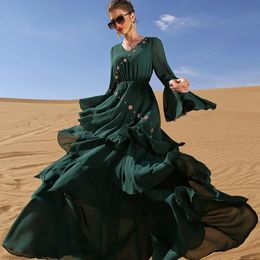-Robes décontractées Robe de fête du Moyen-Orient Green Abaya Soirée pour femmes Arabe de luxe Oman Dubaï Turquie marocaine caftan avec gros swingcasual