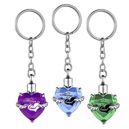 Cremation Urn Key Ring Memorial for Human Pets Ashes Heart shape Crystal Pendant KeyChain Men Women Jewellery - Always in my heart